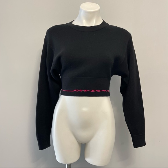 Rag & Bone / JEAN Sharon Knit Top Black Pink Cropped Crewneck Sweater Size XS - Picture 10 of 16